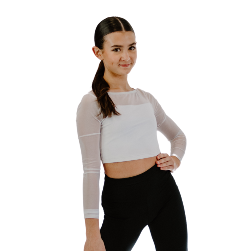 white sheer crop top long sleeve