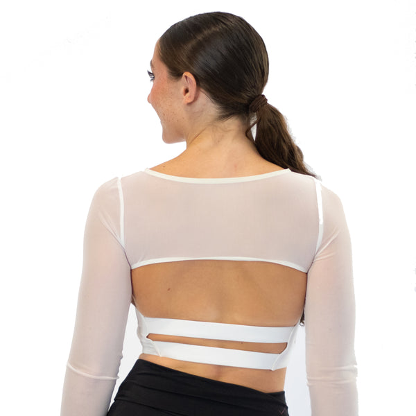 Long Sleeve White Mesh Crop Top